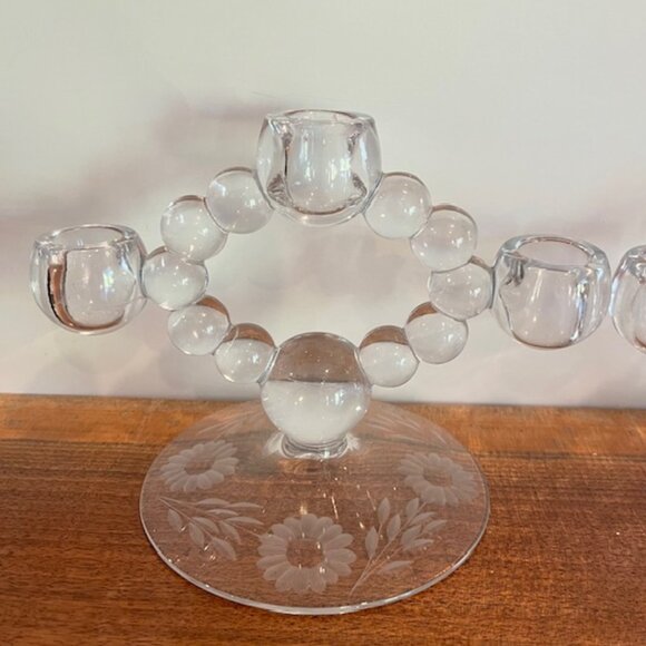 Pair of Vintage Hughes Cornflower Imperial Tri (3) Tier Bubble Candle Holders - Picture 3 of 6